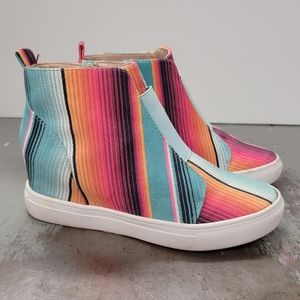 NEW Crazy Train Turquoise Blanket Serape Wedge 9987 Sneaker Bootie Women Size 9